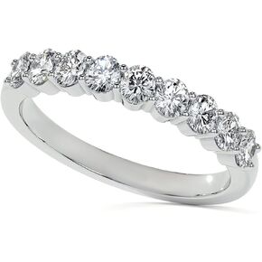 9-Stone Oval Shared Prong Moissanite Annivesary Band for Women, VVS D color Moissanite Anniversary Engagement Eternity Bands Platinum Plated Silver Stacking Rings with Free Engraving