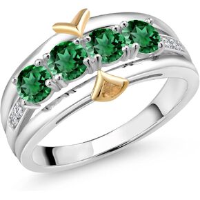 Gem Stone King 4-Stone Gemstone Birthstone and Lab Grown Diamond Wedding Band Ring For Women | 925 Silver and 10K Yellow Gold | Available In Size 5, 6, 7, 8, 9 in Kuwait