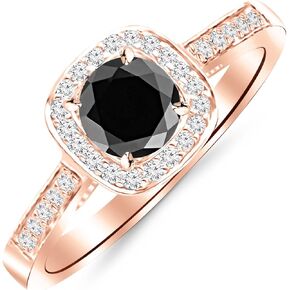2.25 Carat Graduating Classic Cushion Halo Prong and Pave-Set Diamond Engagement Ring 14K Gold with a 2 Carat Round Cut AAA Quality Black Diamond (Heirloom Quality)