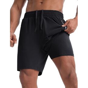 BALEAF Men's Athletic Shorts 7" Quick Dry Running Workout 2 in 1 with Liner Lightweight Gym with Zipper Pocket UPF50+