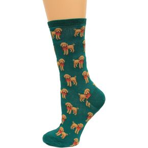 HotSox Womens Poodle and Bow Socks, Forest, 1 Pair, Womens Shoe 4-10