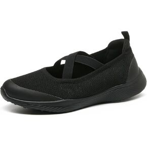 Women's Slip On Walking Shoes Breathable Knitted Elastic Cross Belt Casual Low-Top Nurse Loafers Comfortable Lightweight