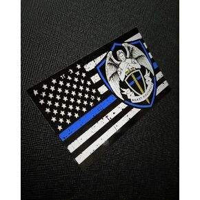 Saint Michael Thin Blue Line Flag Decal beati pacifici Black White and Blue American Flag Sticker for Cars and Trucks - in Support of Police and Law Enforcement Officers (3"x5" Two Pack)