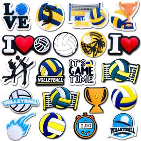Xaldrichasta 20Pcs Volleyball Shoe Charms for Clog Different Matching Sandals Wristbands Bracelets, Sports Ball Shoe Charms Decorations (Volleyball)
