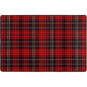 Christmas Buffalo Plaid Area Rug 2x3 Washable Rug,Red Tartan Non-Slip Front Door Mat,Low Pile Flannel Soft Carpet As Holiday Decorative for Living Room Bedroom Kitchen Bathroom Entryway