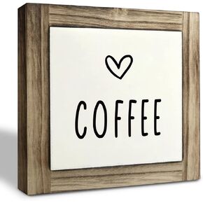Coffee Wood Plaque Sign, Box Wood Plaques Desk Décor, Simple Style Coffee Sign, Rustic Home Décor, Desk Decor, Kitchen Shelf Décor, Coffee Bar Tabletop Décor, Coffee Station Decoration 5.9×5.9inch