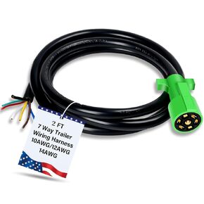 Heavy Duty 7 Pin Trailer Plug 6 FT with PVC Jacketed 7 Way Trailer Plug Pure Copper 7 Pin Trailer Wiring Harness with Color Coded 7 Pin Trailer Connector Round Male 7 Pin Trailer Extension