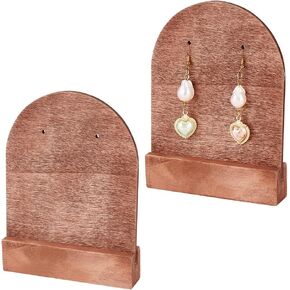 FINGERINSPIRE 2 Set Solid Arch Shaped Wood Earring Display Stand 5.3 inch Height Single Pair Earring Holder with Wood Base Wooden Plank Earring Display Stand Coconut Brown Wooden Jewelry Stand