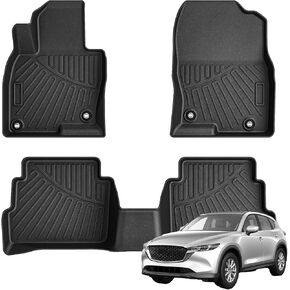 Floor Mats Cargo Liner Fit for Mazda CX5 2017-2024 2025, All Weather Protection TPE Anti-Slip Automotive Floor Liners, Includes 1st, 2nd Row Full Set Liners and Trunk Mat, Odorless Anti-Slip Mats