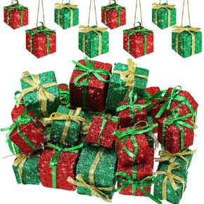 Woanger 30 Pcs Mini Valentine's Day Present Boxes Red Pink White Glitter Fabric Box Ornament Miniature Hanging Ornament Heart Pendant Tiny Boxes Decorations for Home Decor Supplies