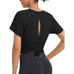 BALEAF Women's Workout Tops Short Sleeve Crop Yoga Shirts Lightweight Open Back Athletic Gym Exercise T-Shirts