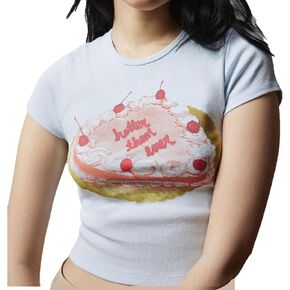 Women Going Out Top Y2k Baby Tees Crew Neck Short Sleeve Letter Heart Print Crop Top Summer T-Shirt E-Girl Streetwear