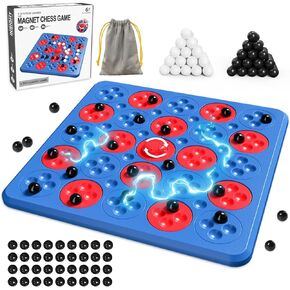 Magnetic Chess Game, Magnet Game, Magnetic Board Game for Kids Adults Family Game Night, 2 in 1 Multiplayer Magnetic Chess Game with 36 Stones & Connect-5-Piece Game, Magnetic Chess Set Gift (Blue)