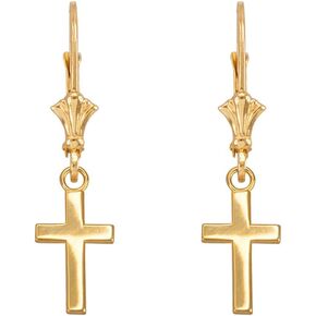Polished 10k Yellow Gold Mini Cross Lever back Earrings