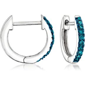 RS Pure by Ross-Simons 0.10 ct. t.w. Blue Diamond Hoop Earrings in Sterling Silver