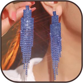 Rhinestone Drop Earrings for Women Sparkly Long Tassel Earrings Dangling Crystal Statement Prom Earrings Wedding Party Dress Outfit Jewerly Gifts