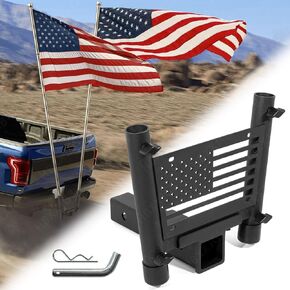 Hitch Mount Dual Flag Pole Holder Fits Standard 2" Inch Receivers - Compatible with Jeep Truck SUV RV Pickup Camper Trailer