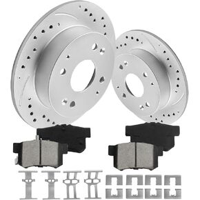 Brake Pads And Rotors Kit Compatible With 1998-2002 Honda Accord, 1999 Acura CL, Rear Automotive Replacement Brake Kits 31244 D537-7418A Drilled And Slotted Rotors Geomet 259.6mm(10.2in)