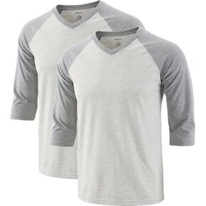 Vetemin Men's Casual 3/4 Sleeve V Neck Active Sports Running Hiking Baseball Jersey Tee Shirts 2Pack