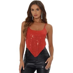 Allegra K Women's Christmas Sequin Spaghetti Straps Crisscross Backless Party Crop Cami Top