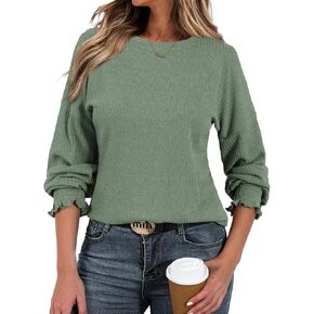 TAKEYAL Long Sleeve Shirt for Women Crew Neck Blouse Dressy Casual Loose Outfits Spring Fall Trendy Fashion Top 2025