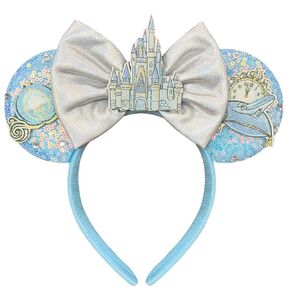 Hairband for Women Adult Blue Sequin Mouse Ears Headband with Castle Bows for Park Ears