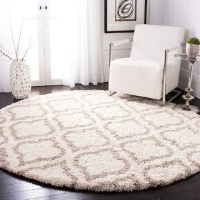 SAFAVIEH Hudson Shag Collection Area Rug - 5' Round, Ivory & Beige, Moroccan Design, Non-Shedding & Easy Care, 2-inch Thick Ideal for High Traffic Areas in Living Room, Bedroom (SGH284D)