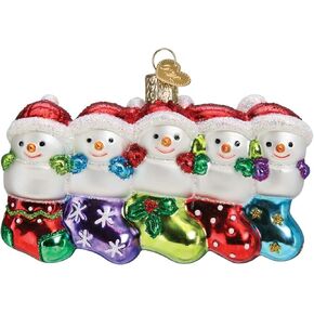 Old World Christmas Snow Family of 5 Glass Blown Ornament for Christmas Tree