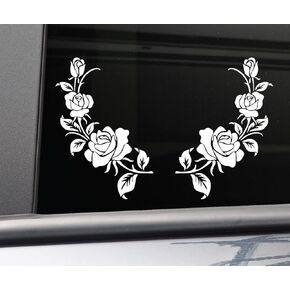 White Rose Roses Pair (Left and Right) Vinyl Decal Car Truck Bumper Window Stickers