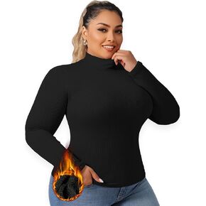 Plus-size Women's Black Thermal Base Layer with Wool Lining, Ribbed Belt Bra, and Thickening - Stay Cozy All Season!