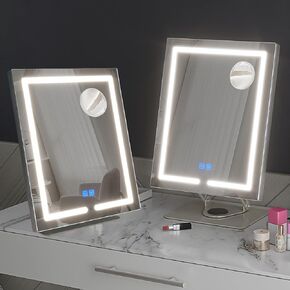 Makeup Mirror with Lights and Magnification, Arbitrary Adjustment Height and Angle Lighted Makeup Mirror, 360° Rotation, Touch Control, 3 Color Lighting Modes, Vanity Mirror with Lights for Bedroom