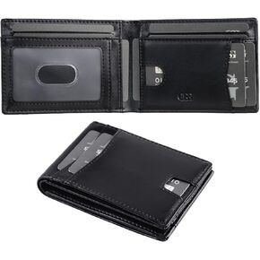 GSG Mens Leather Wallet Pop Up Card Holder Slim RFID Blocking Smart Card Case 9-12 Card Capacity | ID Window | Cash Slot (Black)