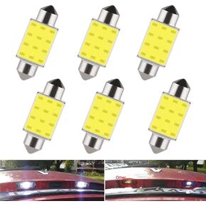 cueclue Pack-6 36MM Car Led Light Bulbs, 12V COB Chip Double Pointed Dome Light, High Brightness License Plate Light for Most Cars SUVs Trucks (White)