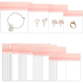 LETGO 30 Pcs Travel Jewelry Bags, Clear Jewelry Pouches Bags, Anti Tarnish Jewelry Organizer Case Bags for Earrings Rings Necklaces Bracelets for Gift Women Girls (Pink Clear, 4 Mixed Sizes)