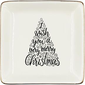 WODMIS Christmas Seasonal Trees Ceramic Jewelry Tray Dish, Cozy Merry Christmas Holiday Jewelry Plate Ring Trinket Dish, Winter Xmas Pine Tree Outline Gifts for Women Her Girls Lady Wife 466