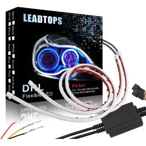 LEADTOPS Show Glow 2x 23inch Dual Color White-Amber Switchback Headlight LED Tube Strip Light DRL Daytime Running Light & Turn Signal Lamp For Car Autor Headlight 60CM
