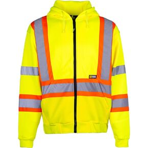 Hi-Vis Yellow Polyester Hoodie with Reflective Stripes