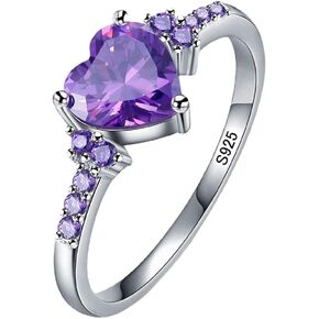 925 sterling silver Purple Zircon heart ring Wedding ring Engagement ring Cubic Zirconia Diamond Rings Clothing, Shoes & Jewelry Women Jewelry Rings Statement