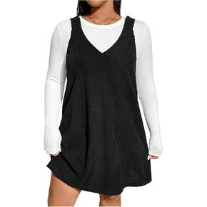 Floerns Women's Plus Size Sleeveless Suspender Skirt V Neck Fall Pinafore Dresses