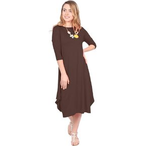 Kosher Casual Women's Modest Casual 3/4 Sleeve Flare and Drape Jersey Shift Midi Dress