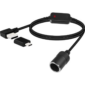 RIIEYOCA 12V USB to Cigarette Lighter Socket Converter Cable, 5V to 12V 90 Degree Right Angle USB Male to Cigarette Lighter Female Adapter for Dash Cam, Radar Detector, GPS(0.3M/1FT)