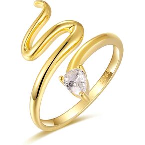 925-Sterling-Silver Snake Ring for Women - Cute Open Adjustable Ring Plated with Shiny White Gold/18K Gold,Whether You Snakes Lovers or Not,Personalized Fashion Jewelry is Worth Having
