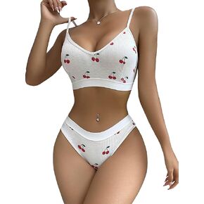 SHENHE Women's 2 Piece Ribbed Bra and Panty Sets Wireless Bralettes Thong Underwear