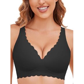 Wireless Bra Wirefree Sleep Bras V Neck Scalloped Smooth Seamless Supportive Comfort Bralette