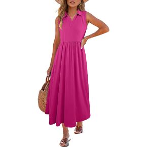 ANRABESS Women's Casual Dresses Summer Maxi Sleeveless Sundress V Neck A-Line 2025 Fashion Beach Vacation Long Dress