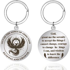 CHURYUML Sobriety Gifts Phoenix Sobriety Keychain Out of The Ashes of Addiction AA Key Chains Inspirational Sober Gift Narcotics Alcoholics Anonymous Addiction Recovery Gifts for Women Men