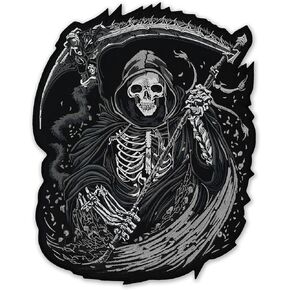 EMBROVERSE Crimson Grim Reaper Biker Back Patch - Large Embroidered Death Symbol for Jackets, Soul Skull-Themed Iron-On Accessory - Size: 10 x 12.7 Inches