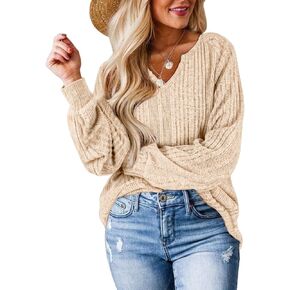 Womens Tops Fall Fashion Long Sleeve Shirts for Women Sweaters Trendy Clothes V Neck Blouses