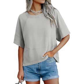 Feiersi Women Cotton T-Shirts Summer Crewneck Pullover Short Sleeve Tops Basic Tops Tees Blouses