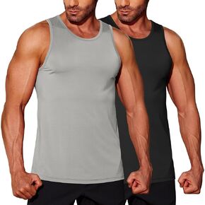 COOFANDY Men's Muscle Shirts Sleeveless Soft Cool Workout Tank Tops Quick Dry 2 Pack Gym Stretchy Tanks